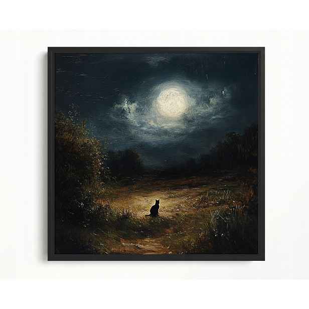Obraz Rama American Box Nocny Měsíc Plný Louka Černá Kočka 60x60