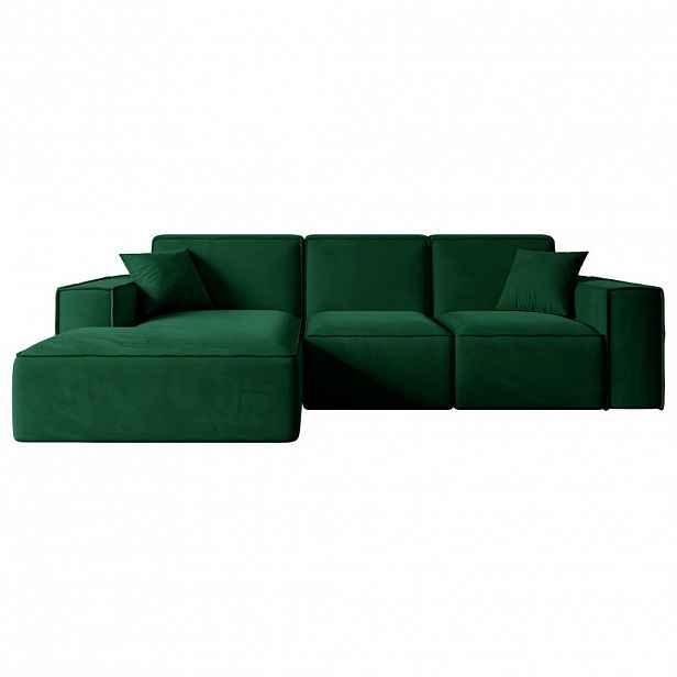 ALTDECOR ROHOVÁ SEDACÍ SOUPRAVA s otomanem vlevo SERRA-L – 266 × 169 × 80 cm, zelený velur