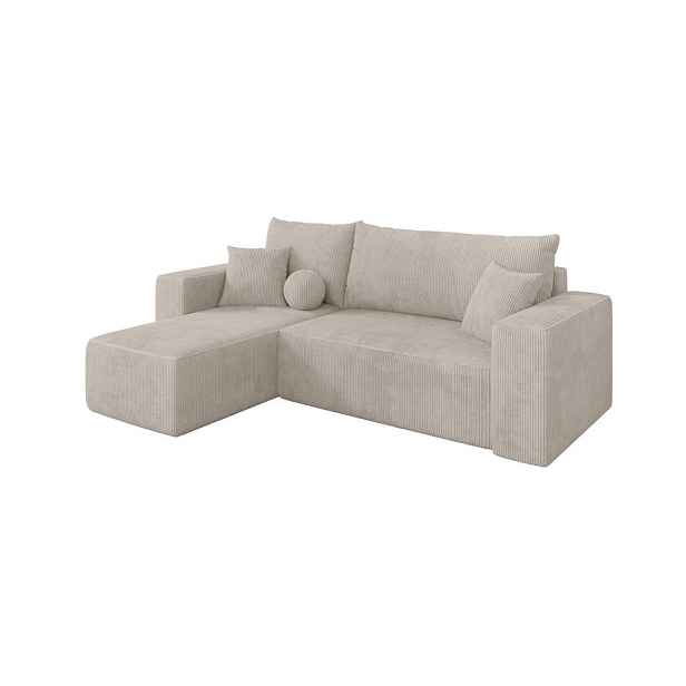 ALTDECOR ROHOVÁ SEDAČKA s funkcí spaní, otoman vlevo SENO-L 249x139x85 krémová manšestr