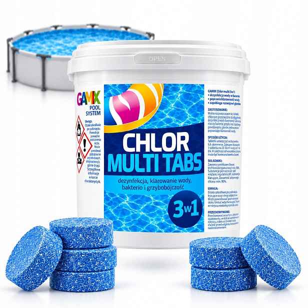 Chlorové Tablety Multi 3V1 5KG 25X200G Do Bazénu Čistá Voda Dezinfekce