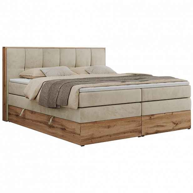 MKS POSTEL BOXSPRING ALBERO 1 KING 140/200 - Béžová Samet - H3