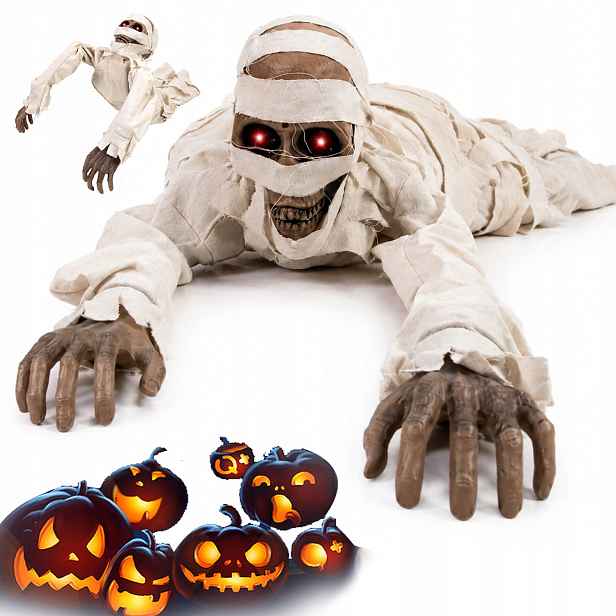 Mumie Plíživá Halloweenská Dekorace Červené Oči Detektivní Zvuk 107 CM