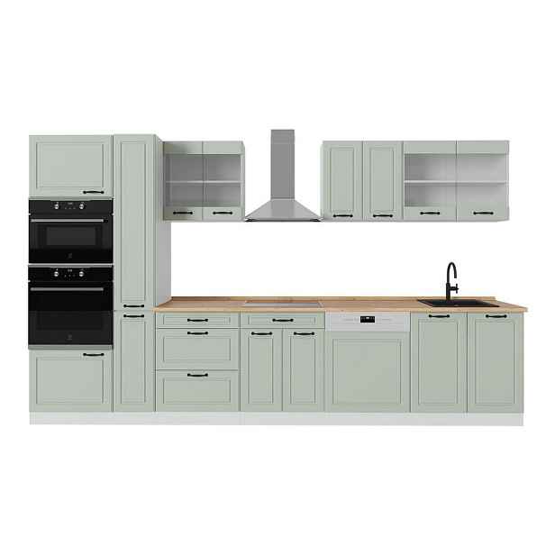 Vicco KUCHYŇSKÝ KOUT R-Line, Mint venkovský dům/Bílá, 350 cm pracovná doska Dub Goldkraft