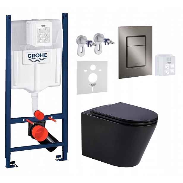 Wc stojan Grohe Rapid s mísou Wc Jess černý a tlačítkem grafit kartáčovaný