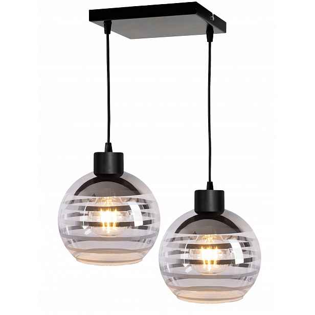 Závěsná stropní lampa Zwis trám na 2x E27 skleněné stínítko koule pruhy
