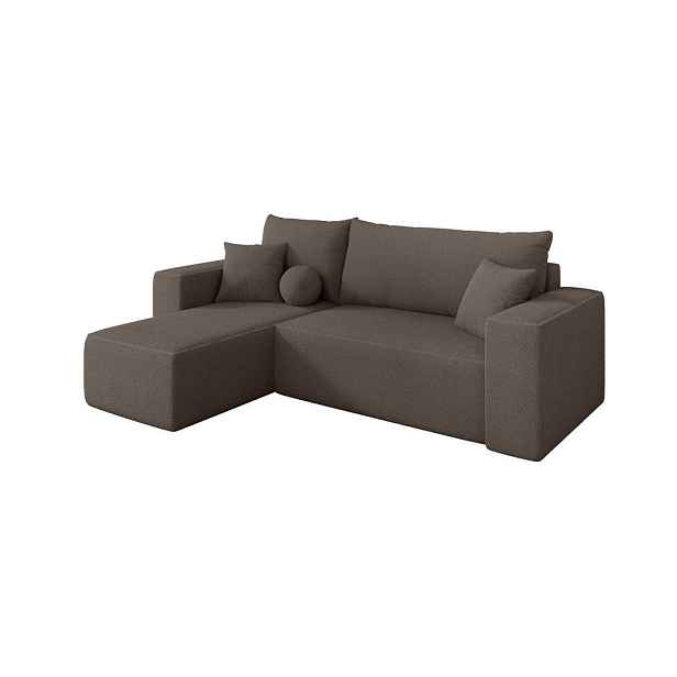 ALTDECOR ROHOVÁ SEDAČKA s funkcí spaní, otoman vlevo SENO-L 249x139x85 hnědá bouclé