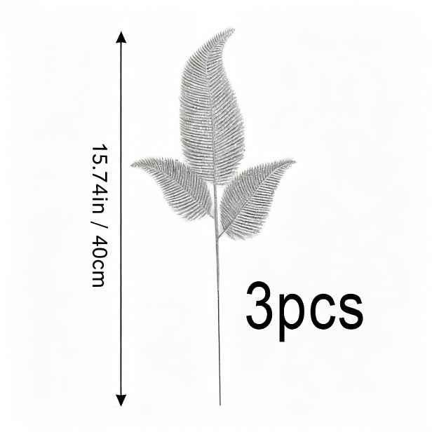 TEMU Prémiové luxusní stříbrné třpytivé kapradinové vánoční dekorace, 15.74In/40Cm 3-balení lesklé metalické umělé pro výrobu vánočního stromku,