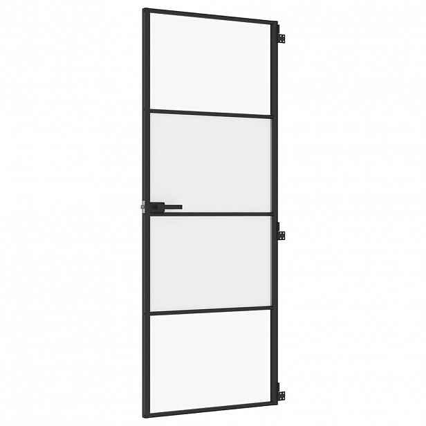 vidaXL Interiérové dveře úzké černé 76x201,5 cm tvrzené sklo a hliník