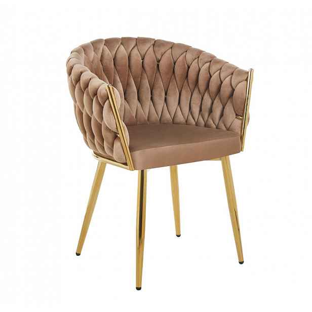 Designová čalouněná židle ZYPHIRA - cappuccino / zlatá