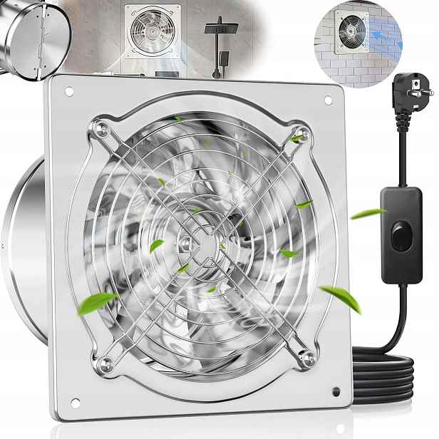 Průmyslový Odtahový Ventilátor 150 MM 525 M³/h Do Sklepa Nerezová Ocel