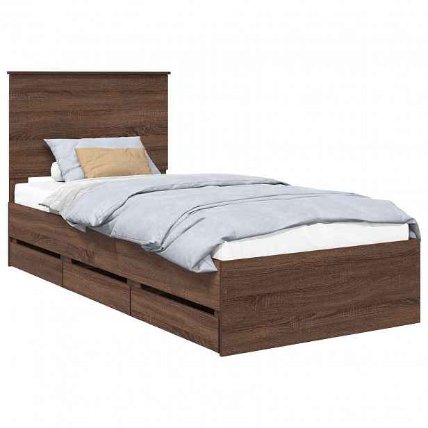 vidaXL Rám postele se zásuvkou Hnědý dub 100 x 200 cm Inženýrské dřevo