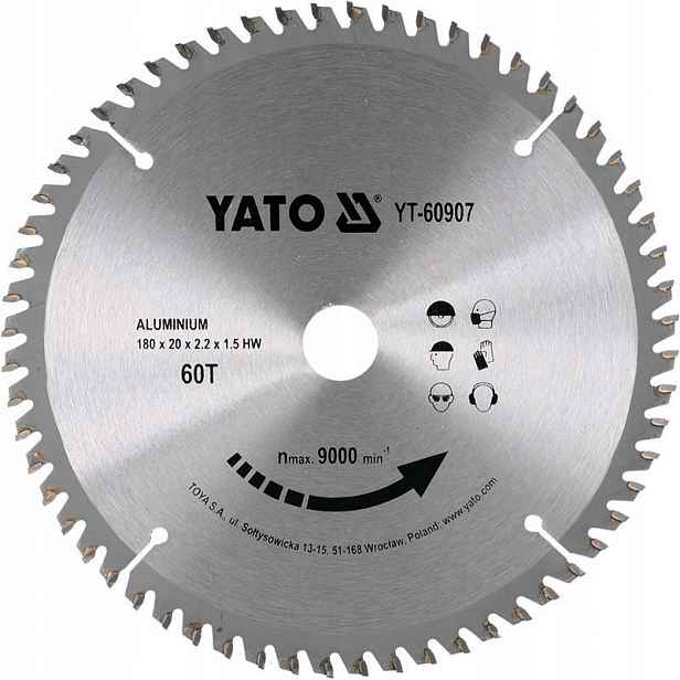 Vidlicová kotoučová pila na hliník Yato YT-60907 180x20x1,5 mm T60