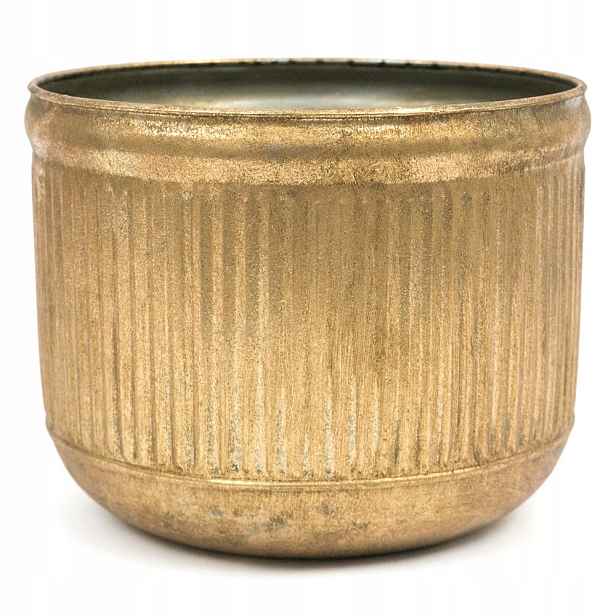 Květináč Obal Na Květináč Kovový Zlatý 19x24 cm Pruhovaný Retro Antický 20 25