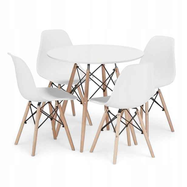 Skandinávský set Bílý stůl Kulatý 80 cm a 4 skandinávské židle
