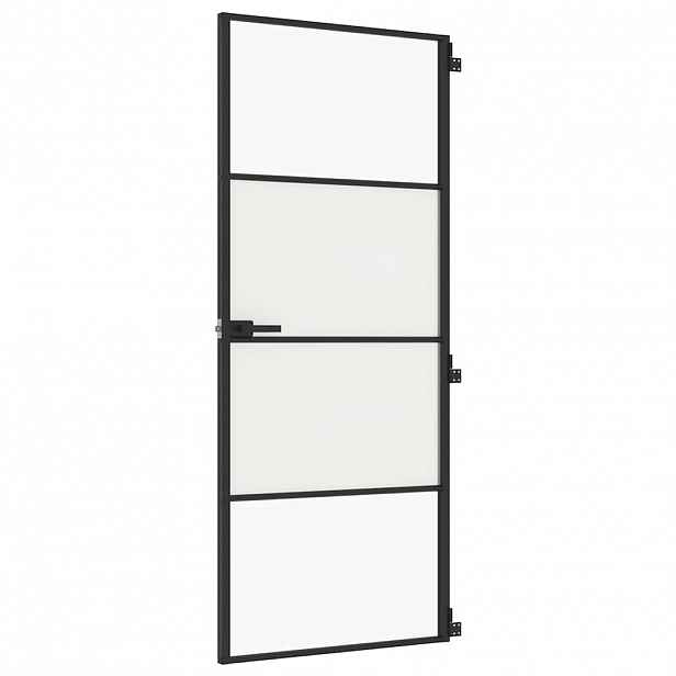 vidaXL Interiérové dveře úzké černé 83x201,5 cm tvrzené sklo a hliník