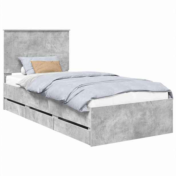 vidaXL Rám postele s čelo Betonově šedá 90 x 190 cm Inženýrské dřevo