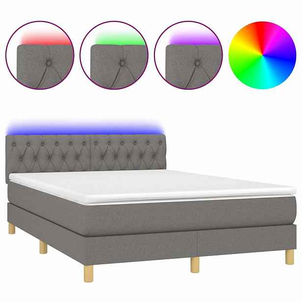 vidaXL Box spring postel s matrací a LED tmavě šedá 140x200 cm textil