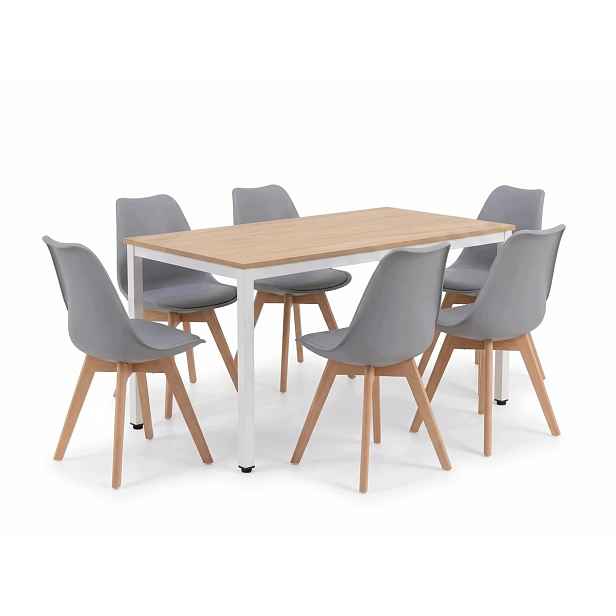 Stůl Loft 120x60 Dub Sonoma 6 skandinávských židlí s polštářem šedé barvy