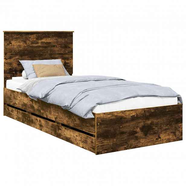 vidaXL Rám postele s čelo Kouřový dub 90 x 190 cm Inženýrské dřevo