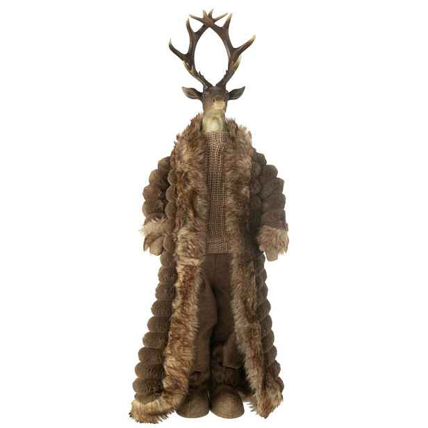 Hnědá dekorace stojící jelen v kožíšku Deer - 32*21*92 cm J-Line by Jolipa