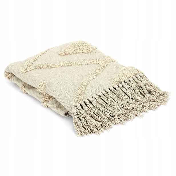 Koc Boho Bali bavlna 120x150 Béžová S Třásněmi