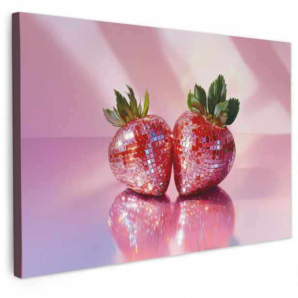 MuchoWow OBRAZ NA PLÁTNĚ Disco - Ovoce - Třpytky - Jahoda 90x60 cm