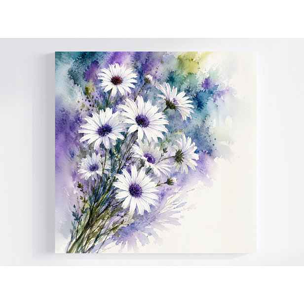 Obraz Na Plátně Canvas Akvarel Zahrada Květiny Bílé Sedmikrásky Kytice 50x50