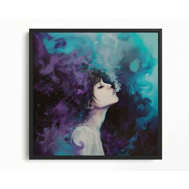 Obraz Rám Americká Krabička Portrét Žena Dívka Dým Fialová Turkus 60x60