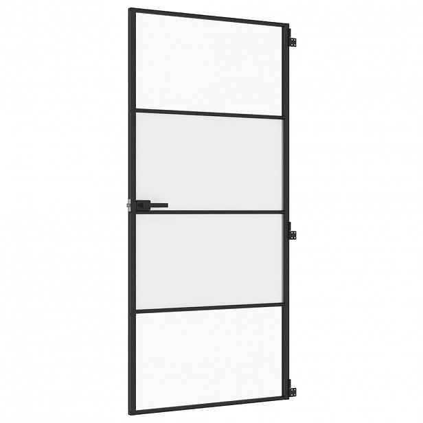 vidaXL Interiérové dveře úzké černé 93x201,5 cm tvrzené sklo a hliník