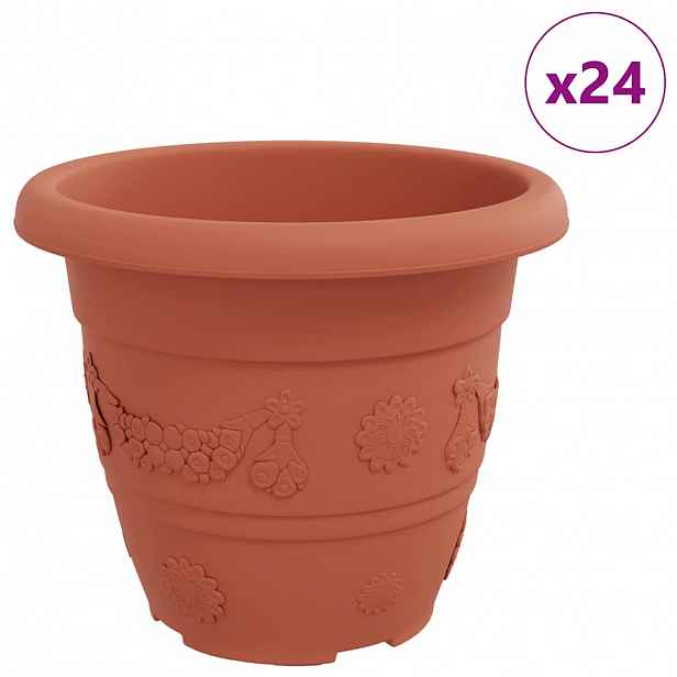 vidaXL Kulatý květináč 24 ks Cihlově červená Ø 26 x 21.5 cm Plast