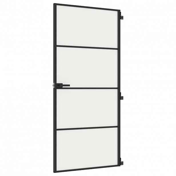 vidaXL Interiérové dveře úzké černé 93x201,5 cm tvrzené sklo a hliník