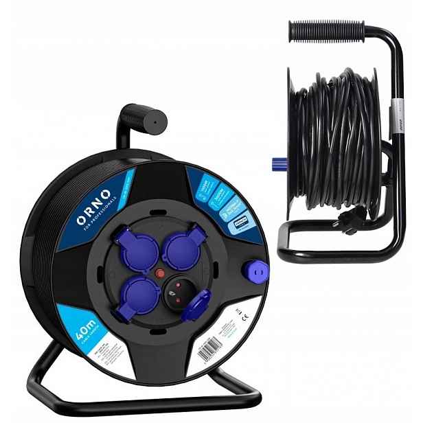 Prodlužovací Kabel bubnový Orno 40 m, 4 ks zásuvek, černý