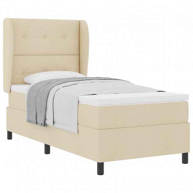 vidaXL Postel s boxspringem s čelo Krémová 100 x 200 cm textil
