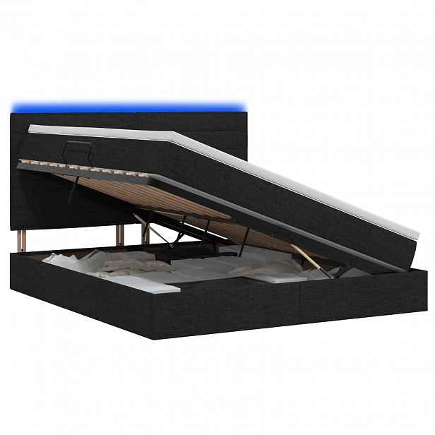 vidaXL LED postel s úložným prostorem a matrací Černá 140 x 190 cm