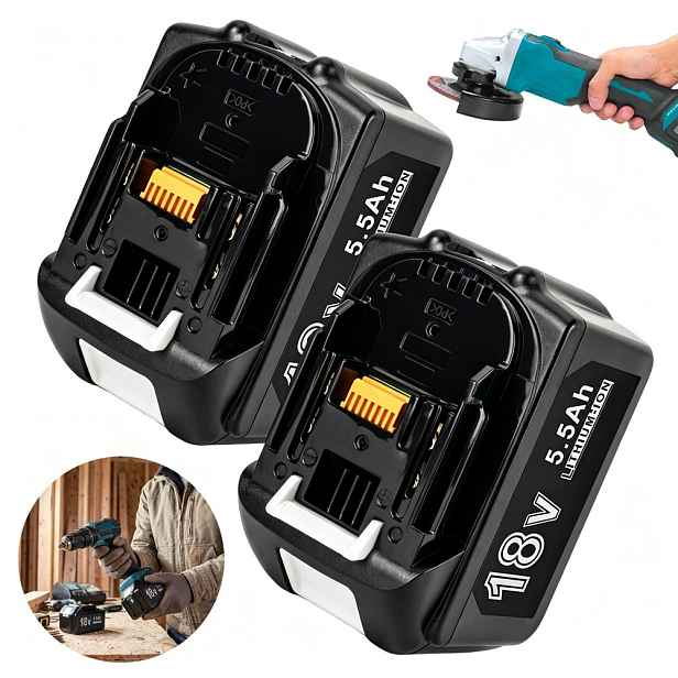 2X Akumulátor 18V 5500MAH S Led Displejem, Černý Pro Makita Vrtání