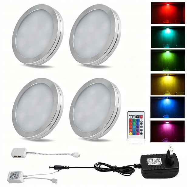 Sada 4x Nábytkové očko nad pracovní deskou Led podskříňové kuchyňské svítidlo 2.5W Rgb