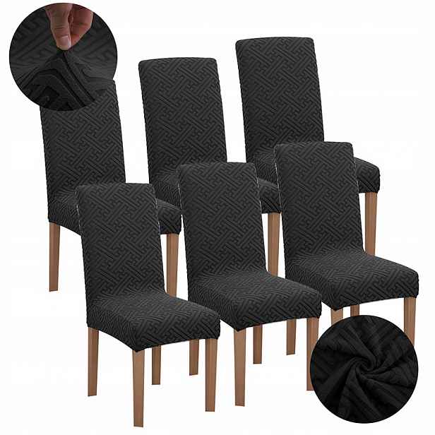 Potah židle Žakárové Lisování Vzor F Černý plyš Tlustý Set 6 ks