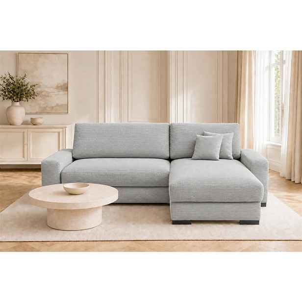 MID.YOU ROHOVÁ SEDAČKA, dřevo, textil, kompozitní dřevo, světle šedá