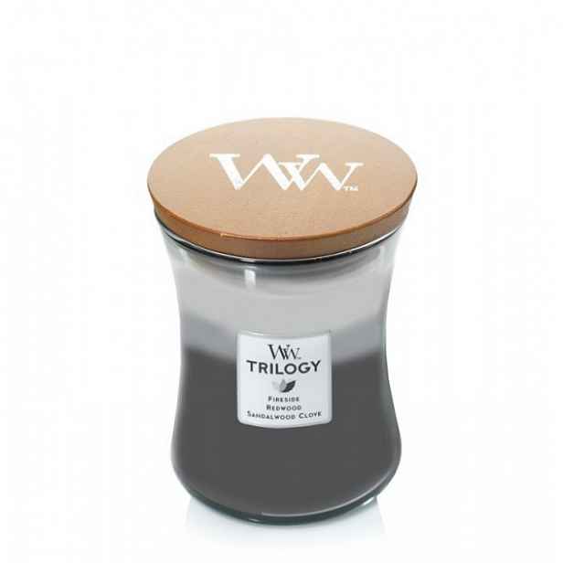 Woodwick Střední svíčka Trilogy Warm Woods 275 g