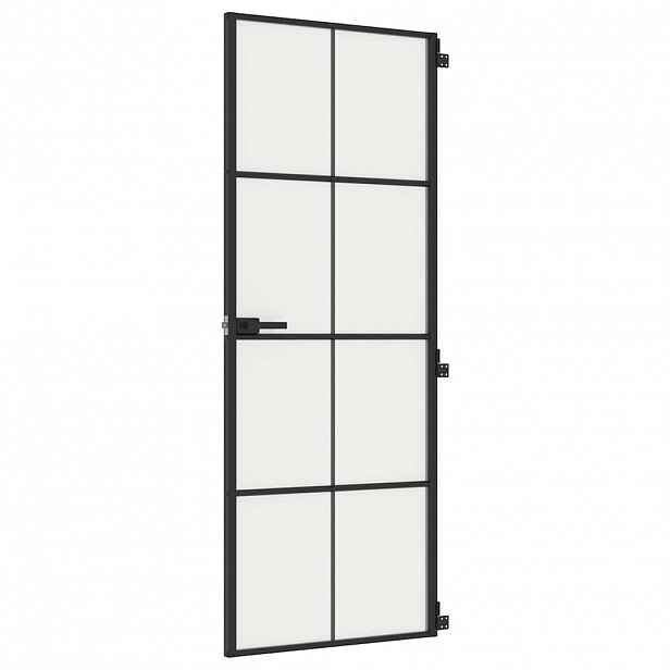 vidaXL Interiérové dveře úzké černé 76x201,5 cm tvrzené sklo a hliník