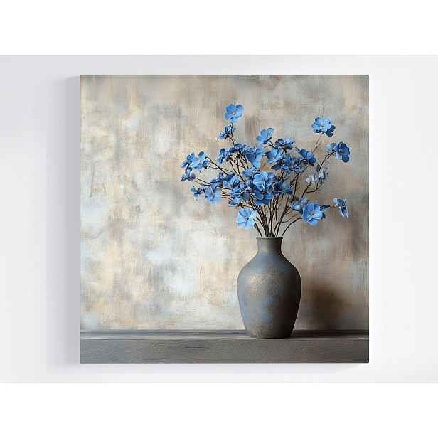 Obraz Na Plátně Canvas Dekorace Váza Keramika Modré Květiny 50x50