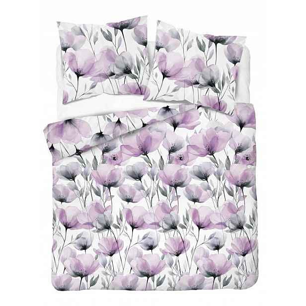Povlečení 220x200 bílé s akvarelovými fialovými květy Floral Harmony