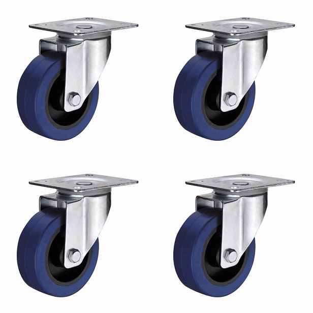 Sada 4 otočných kol o průměru 125 mm/200 kg s deskou, modrý dezén