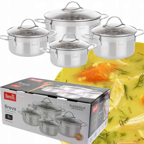 Sada Berretti Breva 4 Hrnce Ocelová Sada 8 Dílů Inox Indukce
