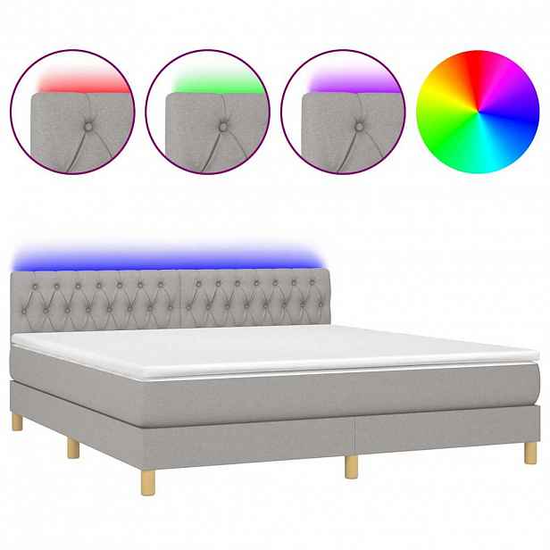 vidaXL Box spring postel s matrací a LED světle šedá 160x200 cm textil