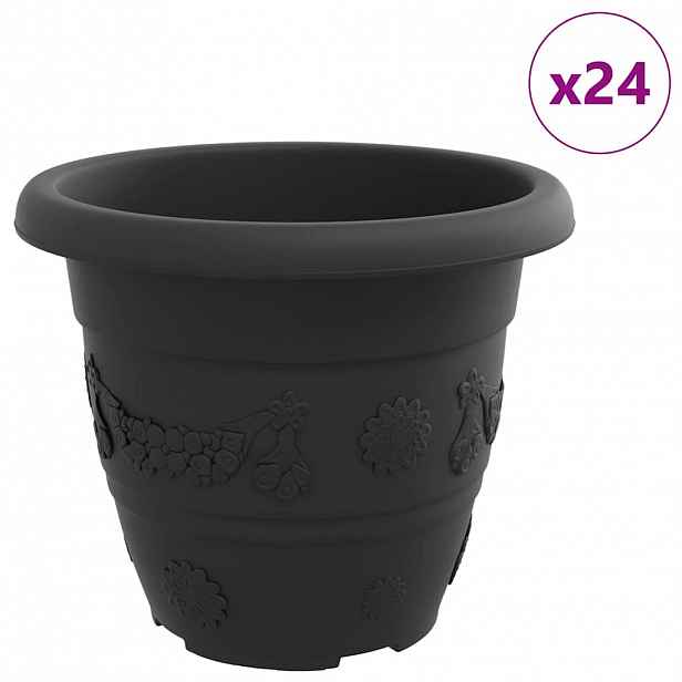 vidaXL Kulatý květináč 24 ks Černá Ø 26 x 21.5 cm Plast