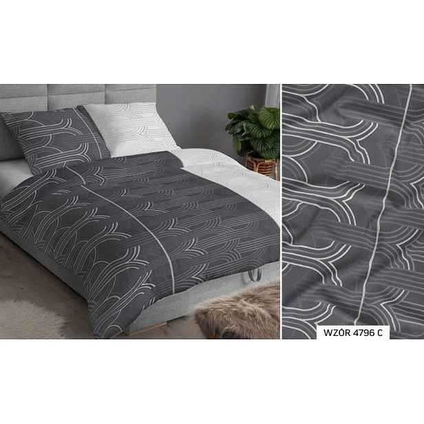 Povlečení 160x200 šedá bílá geometrie se zapínáním na zip Karo Satin