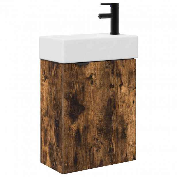 vidaXL Koupelnová skříňka s baterií Kouřový dub 45,5 x 22,5 x 84 cm