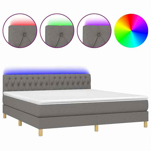 vidaXL Box spring postel s matrací a LED tmavě šedá 160x200 cm textil