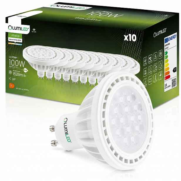 10x Led žárovka GU10 AR111 ES111 15W 100W 4000K Neutrální 38° Lumiled